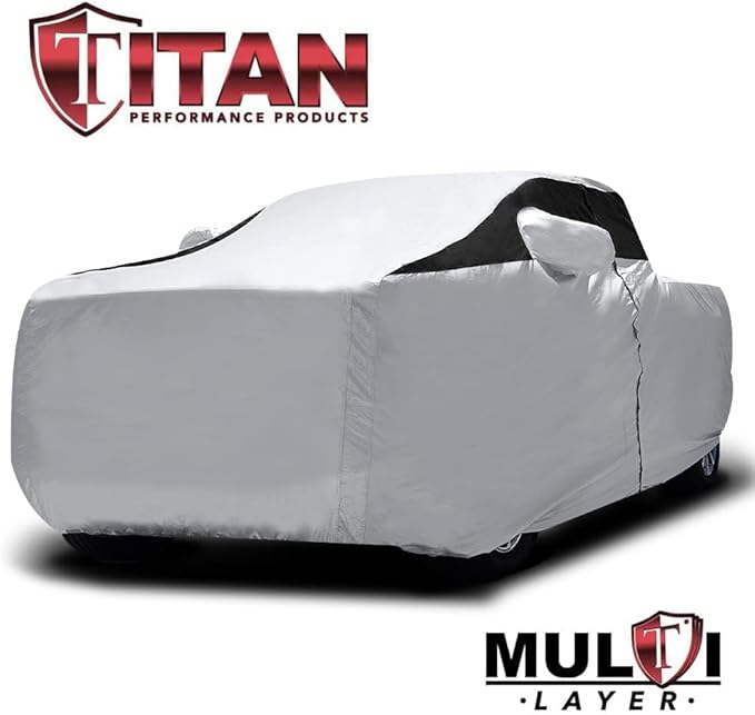 Titan Premium Multi-Layer PEVA Car Cover for Mid-Size Pick-up Trucks 200-212”. Waterproof, UV Protection, Anti-Scratch Protective Lining, Driver-Side Zippered Opening. Fits Tacoma, Ranger and More.