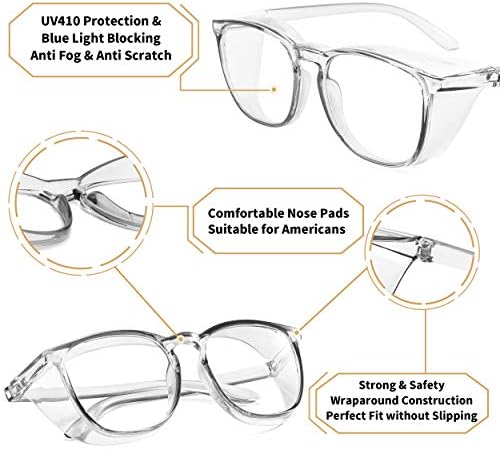 Alsenor Safety Glasses Anti Fog Goggles Protective Eyewear Blue Light Blocking Anti Dust UV Protection Glasses For Men Women (2 Pack(grey+transparent))
