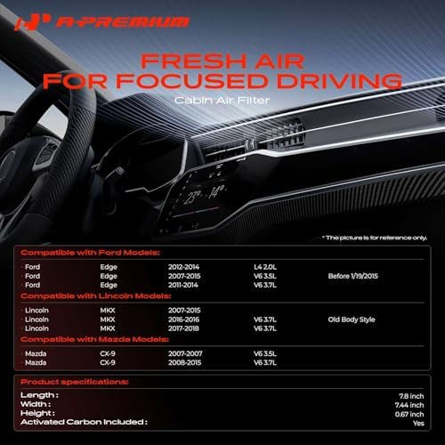 A-Premium Cabin Air Filter w/Activated Carbon Compatible with Ford, Lincoln