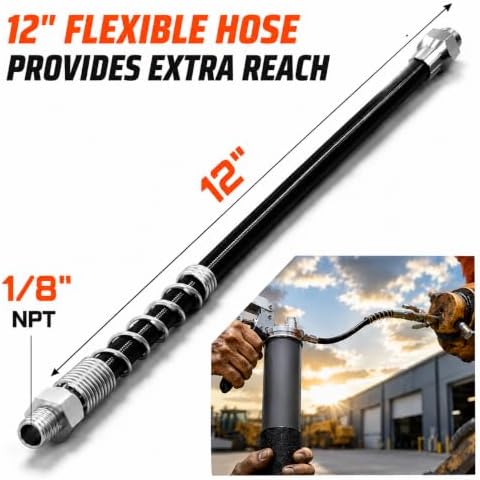 12-Inch Grease Gun Hose with Quick Release Coupler, 1/8" NPT Grease Kit