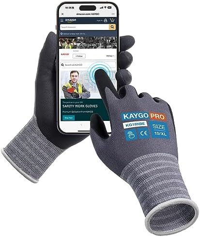 KAYGO Work Gloves, MicroFoam Nitrile Coated, Touchscreen, KG18N