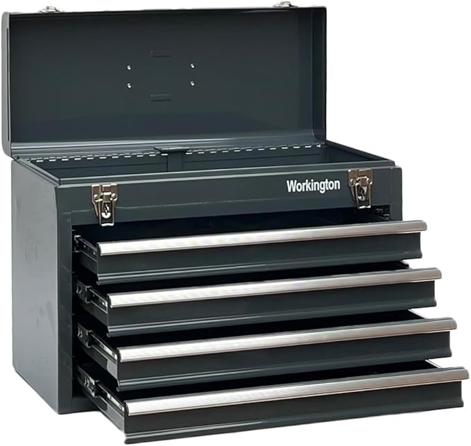 Workington Portable Metal Tool Chest with 4 Drawers, 20" 4-Drawer Tool Chest Cabinet with Ball Bearing Drawer Slides, Steel Tool Storage Box Organizer 4004 Gray