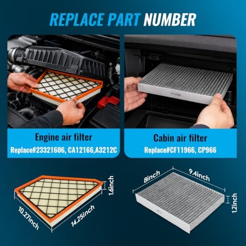 Engine & Cabin Air Filter Set Compatible with 2018-2026 Chevy Traverse/ 2019-2026 Chevy Blazer/ 2017-2026 GMC Acadia/ 2018-2026 Buick Enclave/ 2017-2026 Cadillac XT5 Replace CF11966 CA12166
