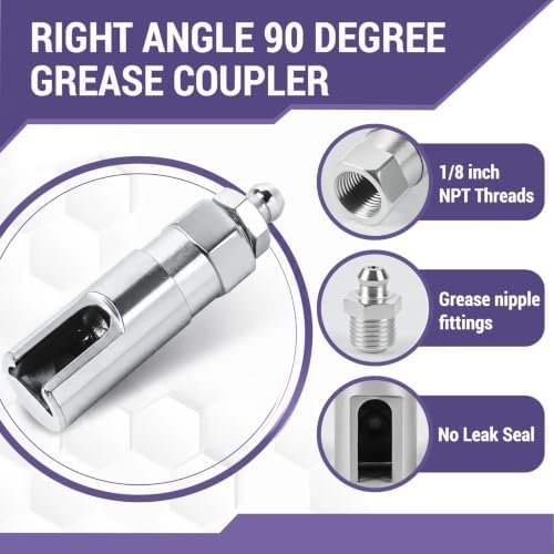 Grease Gun Tips Accessory 9PCS Kit, Includes 2pcs Grease Needle Dispenser, 2pcs Grease Needle Nozzles, Right Angle 90 Degree Grease Coupler Adapter, Coupler, 12 Inch Hose, Zerk Fitting Cleaner