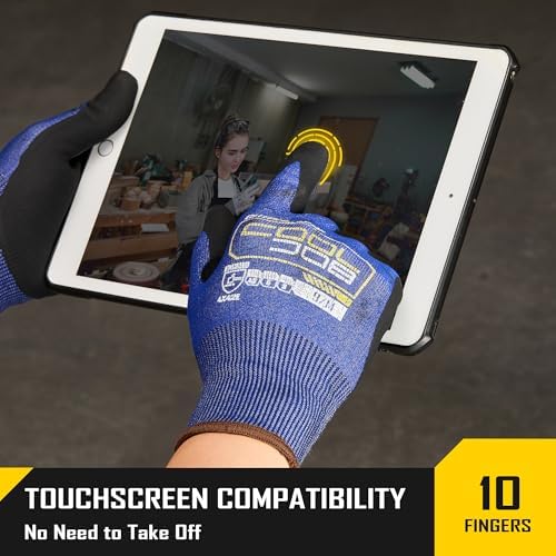 COOLJOB A5 Fiberglass Free Cut Resistant Gloves for Men, Touchscreen, Grip Nitrile Coated, No PFAS, Non Slip, Soft & Durable