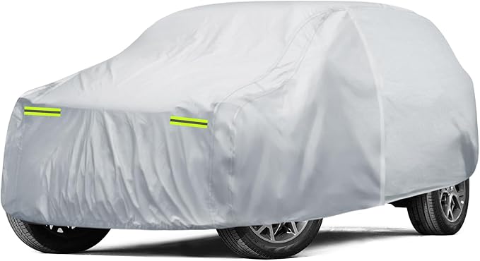 Car Cover Waterproof All Weather for Automobiles, SUV Cover Size A7 Universal Fit for Toyota Highlander, Honda Pilot, Nissan Pathfinder/Murano, BMW X5(191-201 inch), Silver