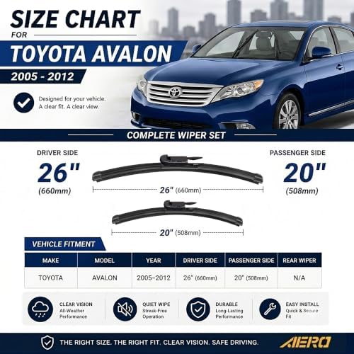 AERO Avenger 26"+20" Premium All-Season Windshield Wiper Blades OEM Replacement for Toyota Avalon 2012-2005 (Set of 2)