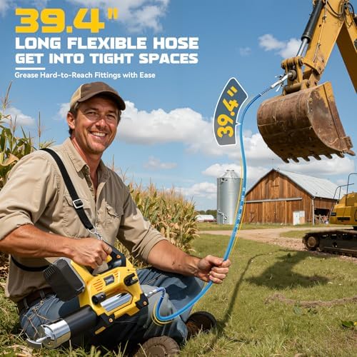DIYtoolifz Cordless Grease Gun Compatible with DeWalt 20V Battery, 12000PSI High Pressure, 3-Speed&Brushless Motor, 9oz/min Max Flow, 2-in-1 for Cartridge/Bulk Grease, 39.4”Hose&4 Couplers(Tool Only)