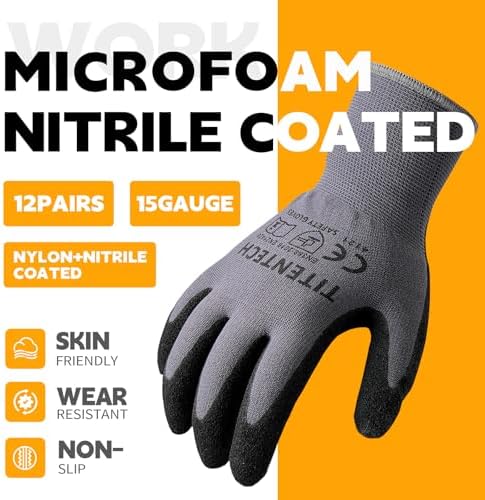 Microfoam Nitrile Coated Work Gloves 12 Pairs Heavy Duty