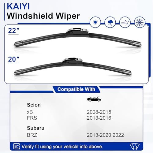 KAIYI 22" + 20" Windshield Wipers Compatible with Scion xB 2008-2015,FRS 2013-2016,Subaru BRZ 2013-2020 2022 Premium Automotive Replacement Windshield Wiper Blades 2 Pack