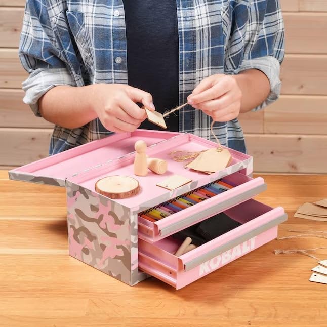 Mini 10.83-in W x 5.91-in H x 5.91-in D 2-Drawer Steel Tool Box Camo Pink, 2 Drawer