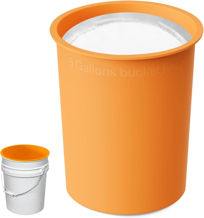 5 Gallon Bucket Liner Reusable Bucket Saver for Concrete Mix Thinset Paint, Reusable Silicone Bucket Pail Liner for Kitchen, Outdoor, Gardening, Camping, Thinset & Paint,Orange