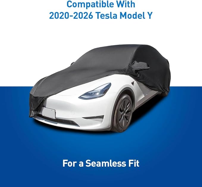 Custom Indoor Stretch Car Cover Compatible with 2020-2026 Tesla Model Y, Black, Includes Storage Bag - Soft Satin, Breathable, Dust Protection
