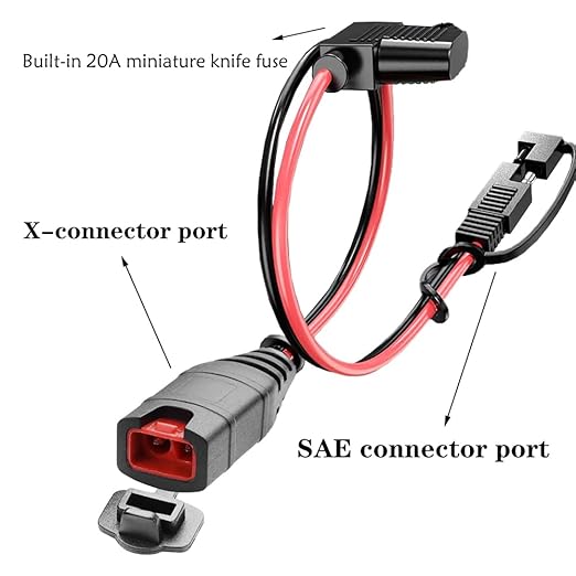 SAE Connector Compatible with NOCO Genius Smart Battery Charger GC004 X-Connect 12inch-14AWG,SAE Extension Cord Cable, 3 * 20A Fused Waterproof Plugs