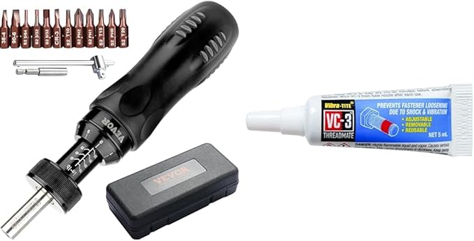 VEVOR Torque Screwdriver, 1/4" Drive Screwdriver Torque Wrench, Electrician Torque & Vibra-TITE 213 VC-3 Threadmate Threadlocker, -65 to 165 Degree F, 5mL Tube, Red