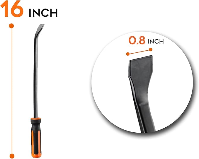 REXBETI 16 Inch Pry Bar Set Thicker Strike Cap Handle, Black Orange, Comfortable Non-Slip Double Angled Tip Handled