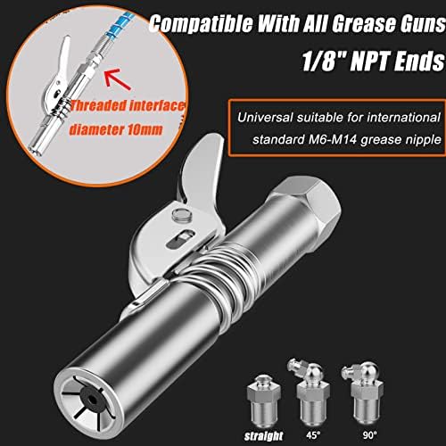 Grease Gun Tip Grease Gun Coupler Fittings Upgraded To 12,000 Psi Heavy Duty Grease Nozzle Coupler Quick Lock And Release,Compatible With All Grease Guns 1/8" Npt Fittings Ends Grease Gun Accessories