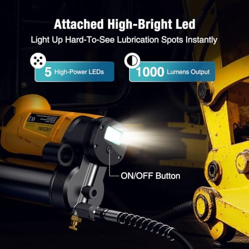 CRESTWAVE 13000 PSI Electric Grease Gun Compatible with DeWalt 20V Battery, 2-in-1 Cordless Grease Gun, 2 x 39.4 Hose, Lock-On Trigger, LED Light, 4 Couplers for Bulk & Cartridge Grease(Tool Only)