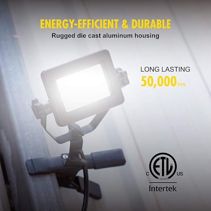 1200 Lumens Portable LED Clamp Work Light with 5ft 120V AC/60Hz Power Plug, Lightweight Design, Suitable for Wet Location, 10 Watts, 5000K Daylight, ETL Certified, 4pack