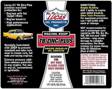 Lucas Oil 10063 Engine Break in Oil Additive w/TB Zinc Plus - 16 Ounce