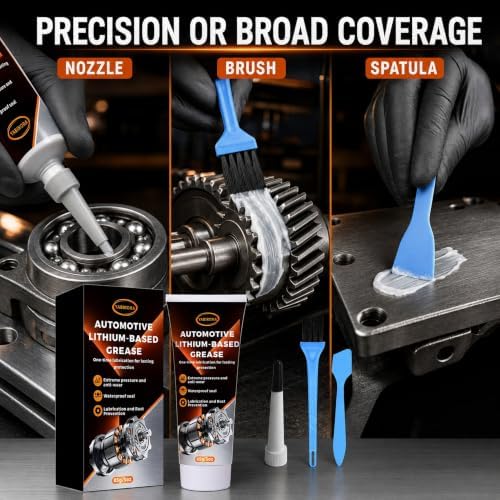 White Lithium Grease with Brush for Garage Door, Hinges, Bearings, Gears, Automotive, Marine & Industrial Use, Waterproof & High, 3oz Tube Design(2-Pack)