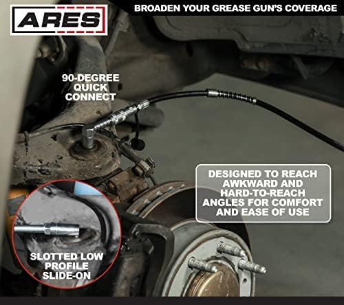 ARES 54017 – 2-Piece Grease Gun 90-Degree Adapter Set – Includes Quick Connect Coupler Style and Quick Connect Slide-On Style Adapters