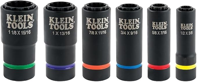 Klein Tools 66010 2-in-1 SAE Impact Socket Set, 6-Piece Tool Set with 12-Point Deep Sockets with 1/2-Inch Drive, Includes Tool Case