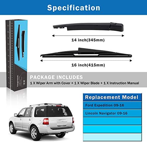 WTI Rear Wiper Arm Blade Set Compatible With Ford Expedition 2009-2016 / Compatible With Lincoln Navigator 2009-2016 SUV Rear Windshield Window Wiper Kits Assembly New Fit 9L1Z17526A 9L1Z17526B
