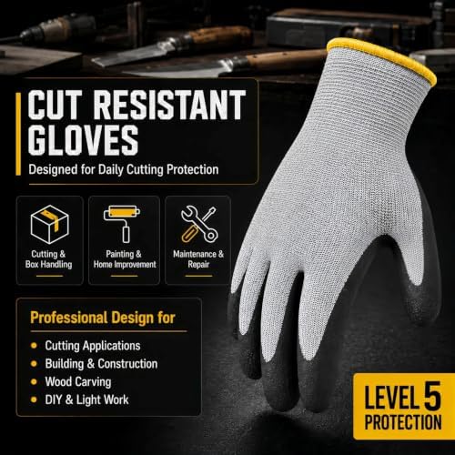 Level 5 Cut Resistant Work Gloves, Sandy Nitrile Grip, 1 Pair