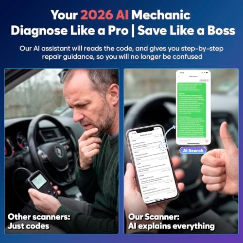 OBD2 Scanner Bluetooth No Subscription with AI, ABS SRS ENG Transmission