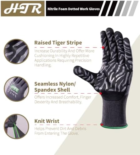 HTR Seamless Knit Work Gloves, Foam Nitrile coated, Stripped Palm, Small