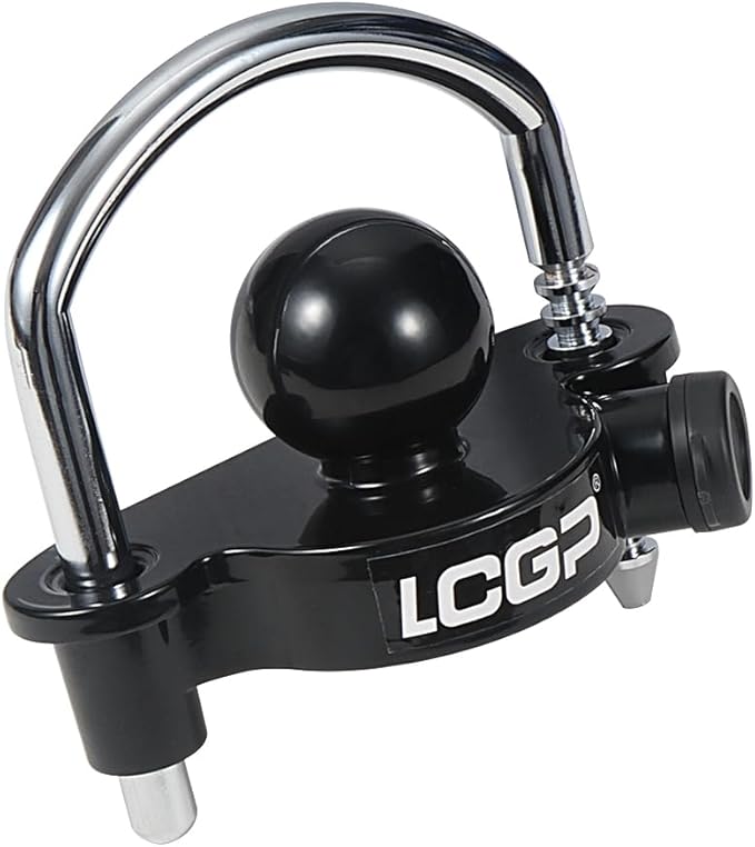 LCGP Black Trailer Hitch Coupler Lock with 2 Keys, Universal Coupler Lock, Adjustable Storage Security, Heavy-Duty Steel.