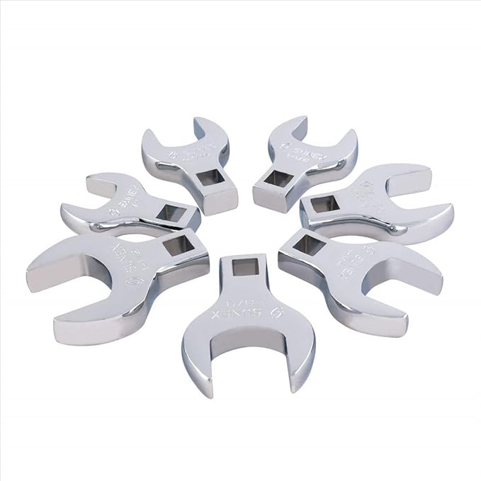 SUNEX TOOLS 9720A 1/2-Inch Drive Jumbo SAE Crowfoot Wrench Set, 1-Inch - 1-3/8-Inch, Fully Polished, 7-Piece (Includes Storage Rail)