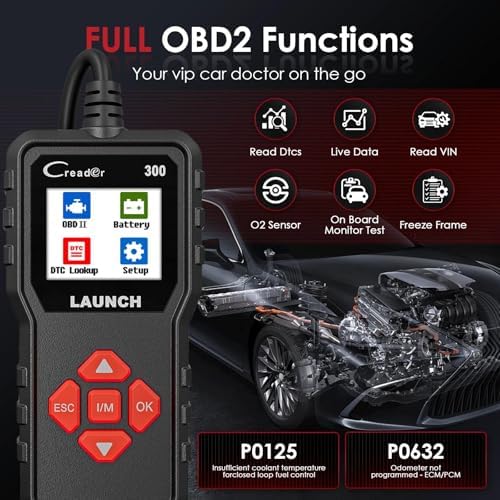 Check Engine Code Reader, LAUNCH Creader CR300 OBD2 Scanner Diagnostic Tool, Live Data Battery Voltage Test, Read Clear DTCs, I/M Readiness, for 1996+ Cars Trucks SUVs OBDII