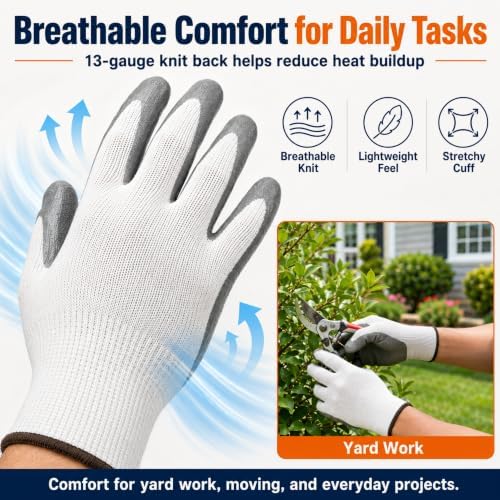 Work Gloves, Nitrile-Coated Grip for Yard Work, Moving & Warehouse, Large