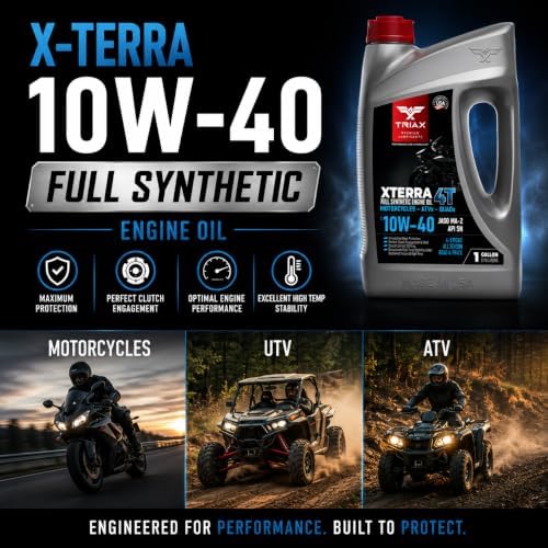 TRIAX XTerra 4T 10W-40 Full Synthetic 4 Stroke Engine Oil | For Motorcycles, ATVs, Quads & Snowmobiles | Exceeds JASO MA2 & API SL/SM/SN | True All Season | Race Ready (1 Gallon)