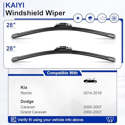 KAIYI 28" + 28" Windshield Wipers Compatible with Kia Rondo 2014-2016,Dodge Caravan 2000-2007,Grand Caravan 2000-2007 Premium Automotive Replacement Windshield Wiper Blades 2 Pack