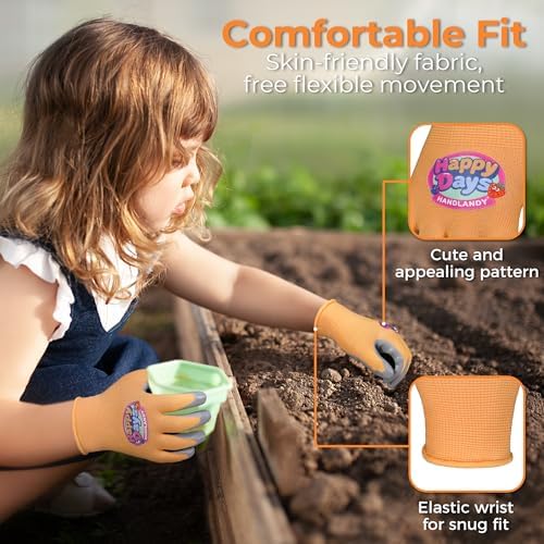 HANDLANDY 2 Pairs Kids Gardening Gloves, Grippy Kids Work Gloves, L