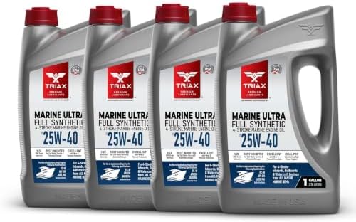 TRIAX Marine Ultra 25W-40 Full Synthetic 4-Stroke Engine Oil | FC-W, API SM & JASO MA | For All Inboards, Outboards, Personal Watercraft & Supercharged Marine Engines (Pack of 4-1 Gallon)