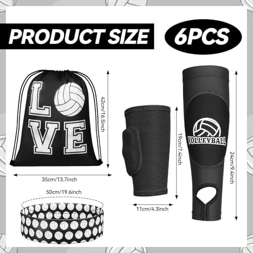 6 Pcs Volleyball Knee Pad and Arm Sleeve Volleyball Accessories Protection Equipment Stuff Forearm Elbow Sleeve Wrist Guard with Protection Pad and Thumb Hole for Women Men Training