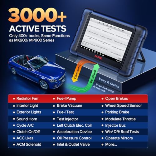 Autel Scanner MaxiCheck MX808S, 2026 Bidirectional OBD2 Scan Tool US Ver. of MaxiCOM MK808S MK808Z, 3000+ Active Test 11OS as MK900 MK900BT MX900, 28+ Service for 200+ Brands, OE All Diagnostic, FCA