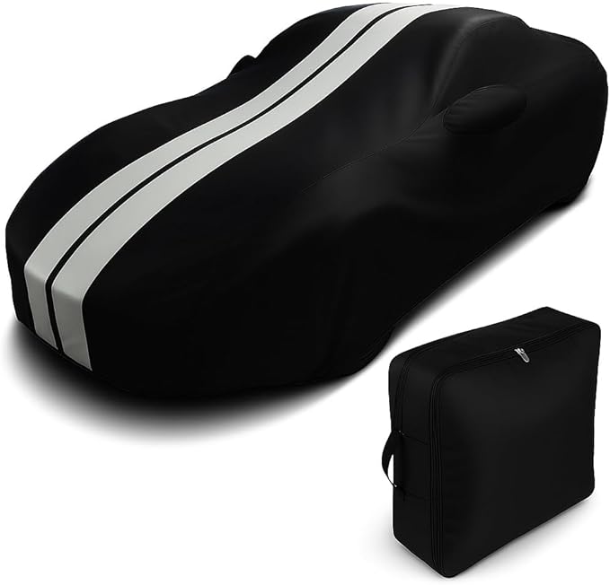 SR1 USA MX-5 Miata Indoor/Outdoor Car Cover - Custom Fit Ultraguard Plus Water Resistant 300 Denier UV & Rain Protection - High End Fit for 1989-2026 Mazda MX-5 Miata (Black with Gray Stripes)