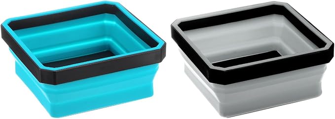 HARFINGTON 2Pcs Collapsible Magnetic Parts Tray Foldable Tool Trays Square Small Metal Parts Organiser for Fixing Screw Bolts Nuts Washers Pins, Sky Blue, Grey