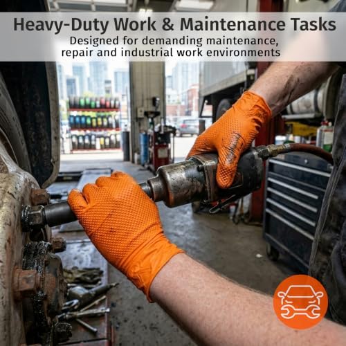SF UltraDuty Orange Diamond Nitrile Gloves 10 Mil – 100 Heavy Duty Latex Free Powder Free Gloves