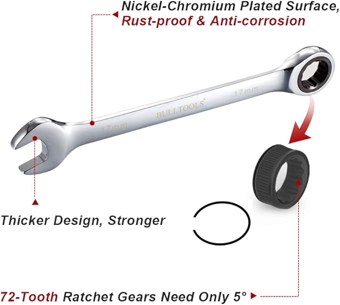 BULLTOOLS 23-Piece Ratchet Wrenches Chrome Vanadium Steel Ratcheting Wrench Set with Metric and SAE 72-Tooth Box End and Open End Standard Wrench Set with Organizer Box
