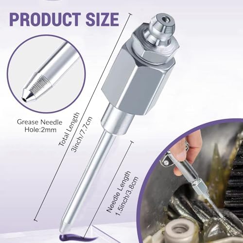 GATTLELIC Grease Gun Tips Accessory 7PCS Kit,Includes Grease Needle Dispenser, 2pcs Grease Needle Nozzles, 90 Degree Grease Coupler Adapter with Sleeves, Coupler, 12 Inch Hose, Zerk Fitting Cleaner