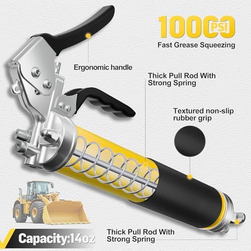GEVEELIFE Grease Gun Kit, 10000PSI, 14oz, Pistol Grip, 4 Versatile Couplers