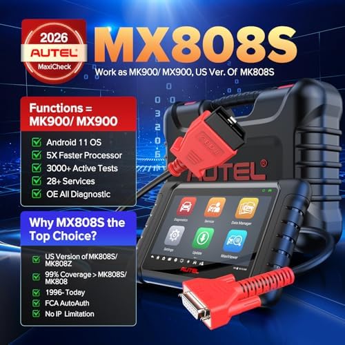 Autel Scanner MaxiCheck MX808S, 2026 Bidirectional OBD2 Scan Tool US Ver. of MaxiCOM MK808S MK808Z, 3000+ Active Test 11OS as MK900 MK900BT MX900, 28+ Service for 200+ Brands, OE All Diagnostic, FCA