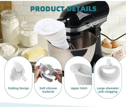 2-Pack Stand Mixer Funnel Set with Scraper | Upgraded Funnels & Extended Measuring Cup for 4.5-7 Quart Mixers | Effortless Pouring, Scraping & Cleaning Kit