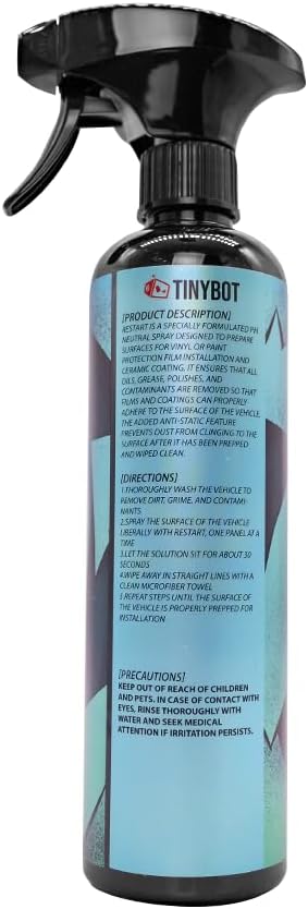 Tinybot Restart - Surface Prep Spray - Adhesive Oil Polish Cleaner Remover - Vinyl Wrap, PPF, Ceramic Coating, Wax Prep - Safe on All Surfaces Paint Window Glass - pH Neutral, Anti-Static - 16.9 oz